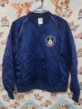 Disney World 50th Anniversary Blue Satin Bomber Jacket Castle Coat Full Zip NWT